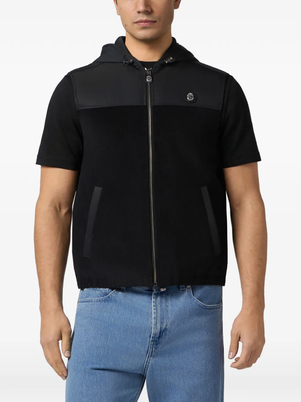 Billionaire Ribfluwelen gilet met capuchon Zwart