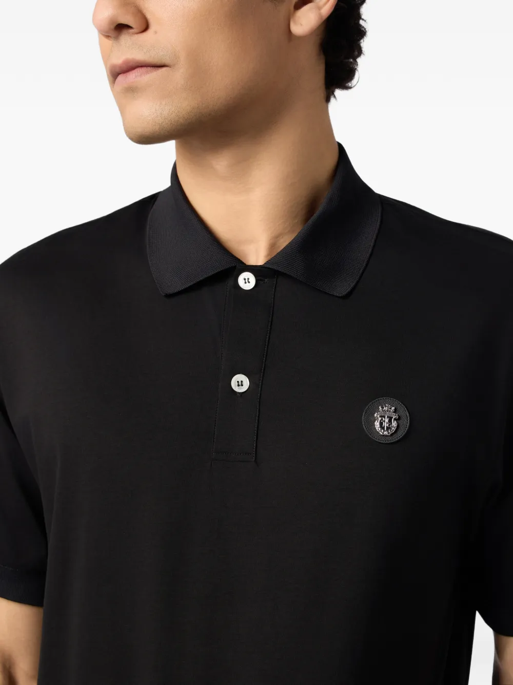 Billionaire Poloshirt met logopatch en knopen Zwart