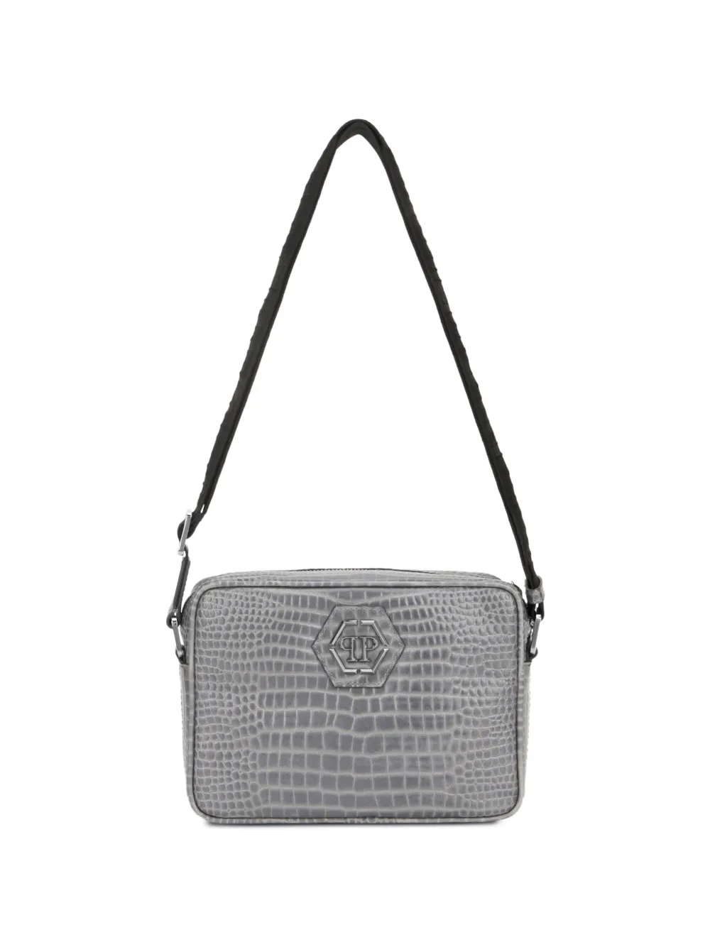 Philipp Plein logo-plaque top-zip messenger bag - Grigio