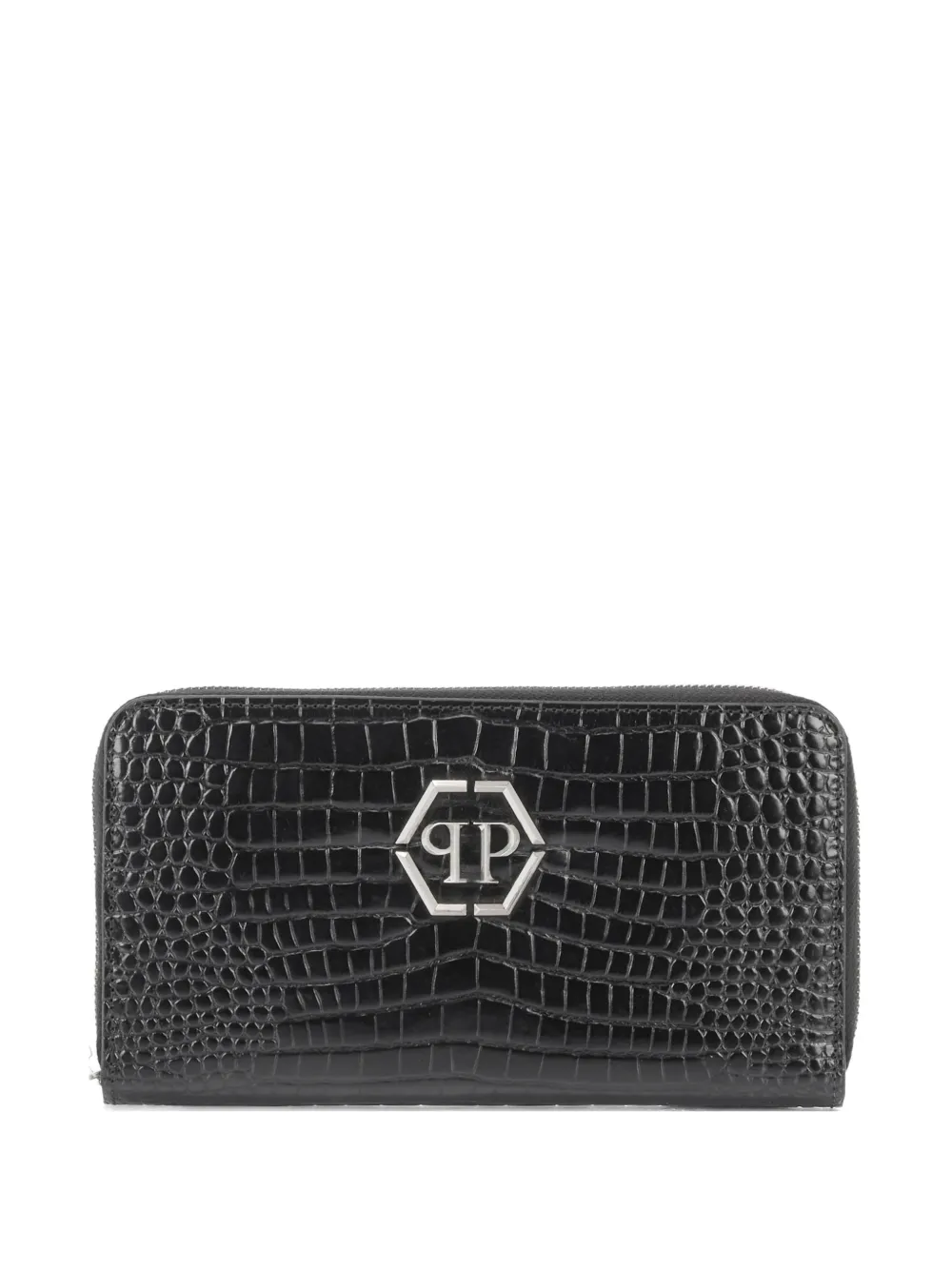 Philipp Plein croc-embossed zip-around wallet - Nero