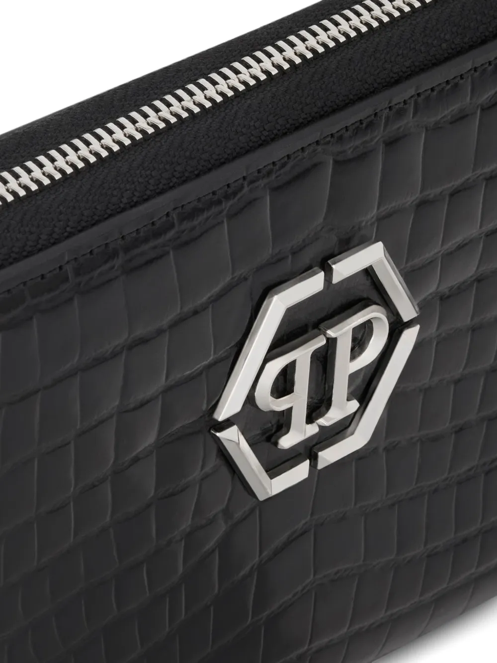 Philipp Plein Portemonnee met krokodillen-reliëf en rits Zwart