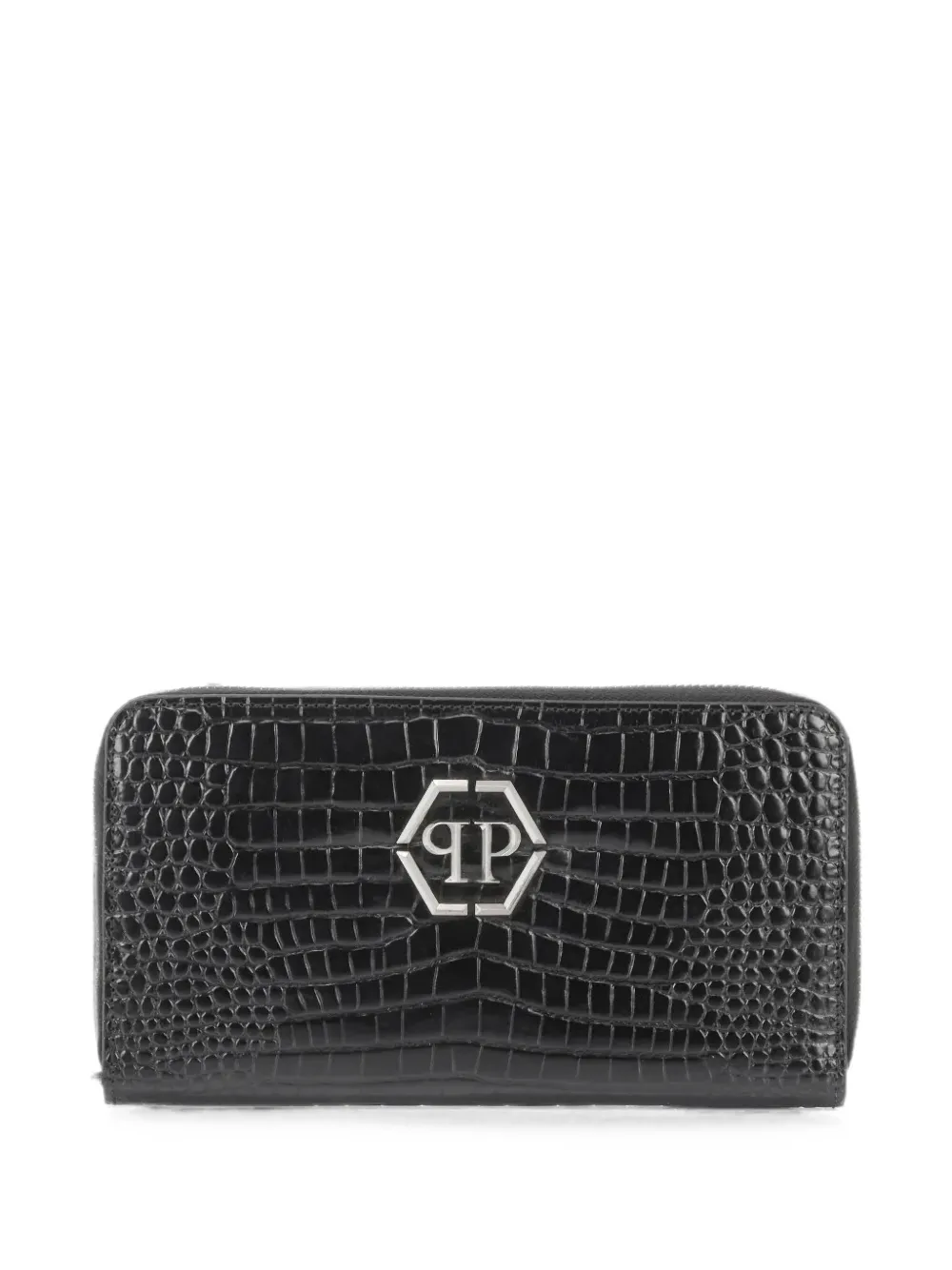 Philipp Plein croc-embossed zip-around wallet - Schwarz