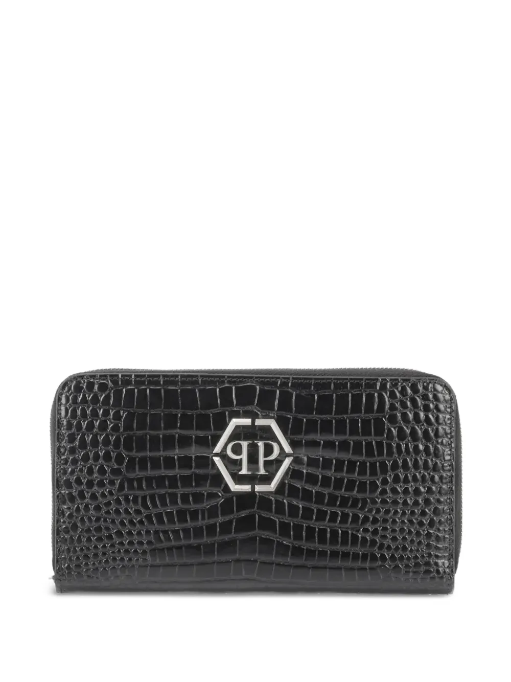 Philipp Plein croc-embossed zip-around wallet - Nero