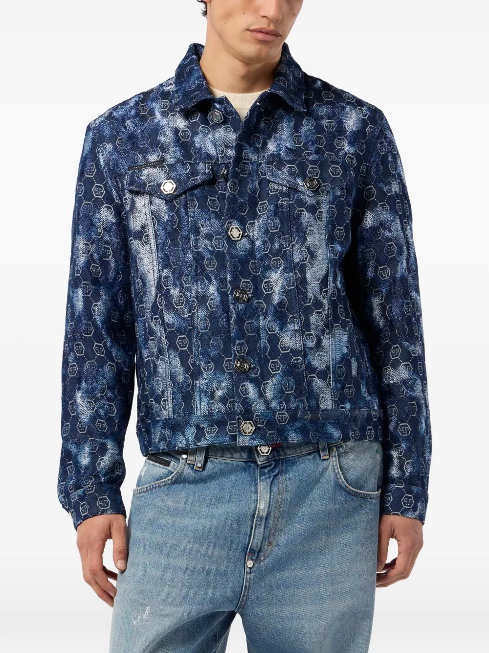  Philipp Plein Monogram-detail Buttoned Jacket - Blue 