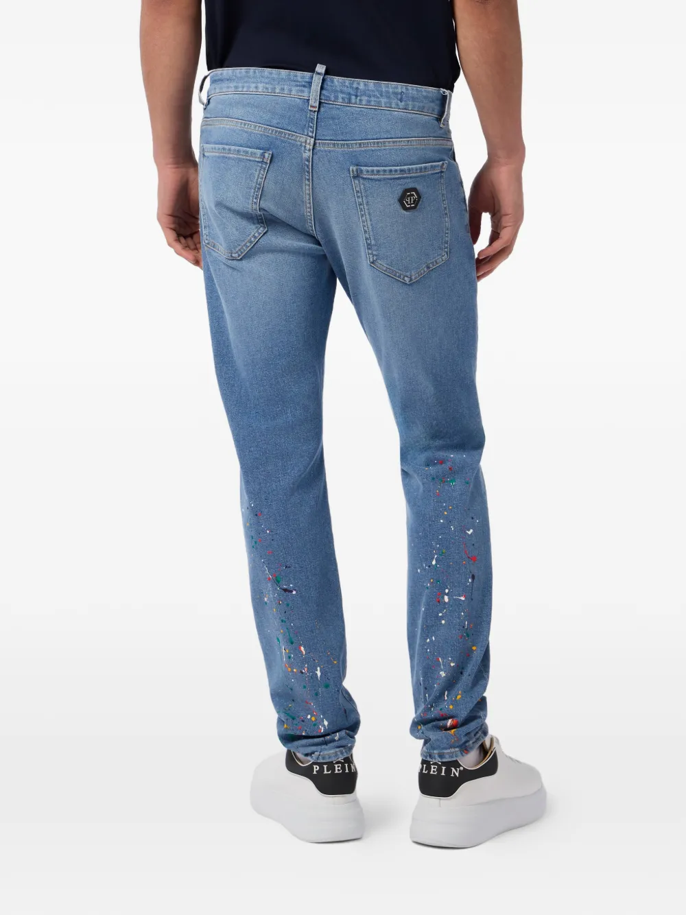 Philipp Plein Straight jeans met verfspatten Blauw