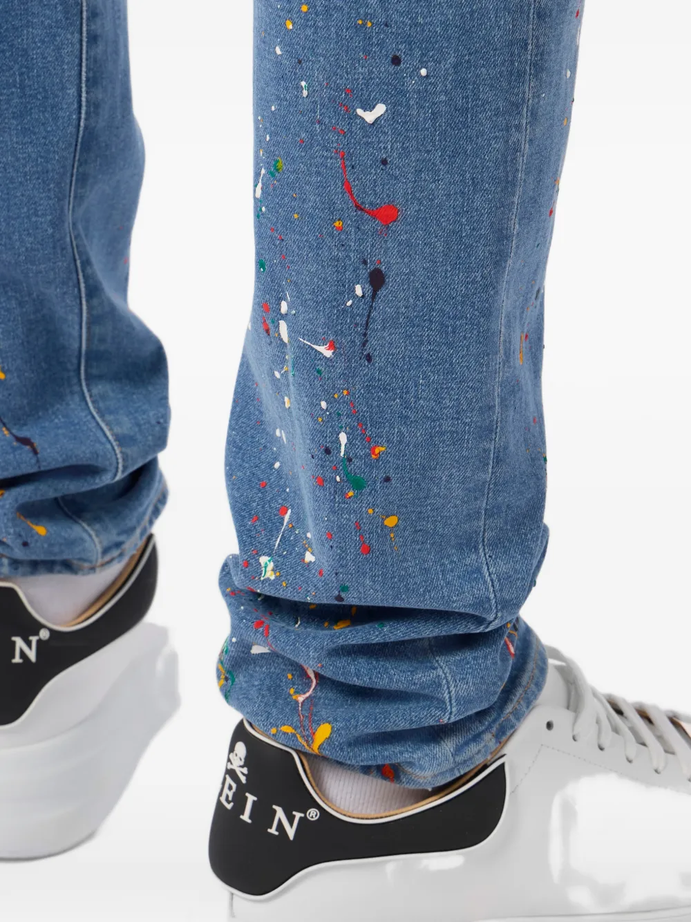 Philipp Plein Straight jeans met verfspatten Blauw