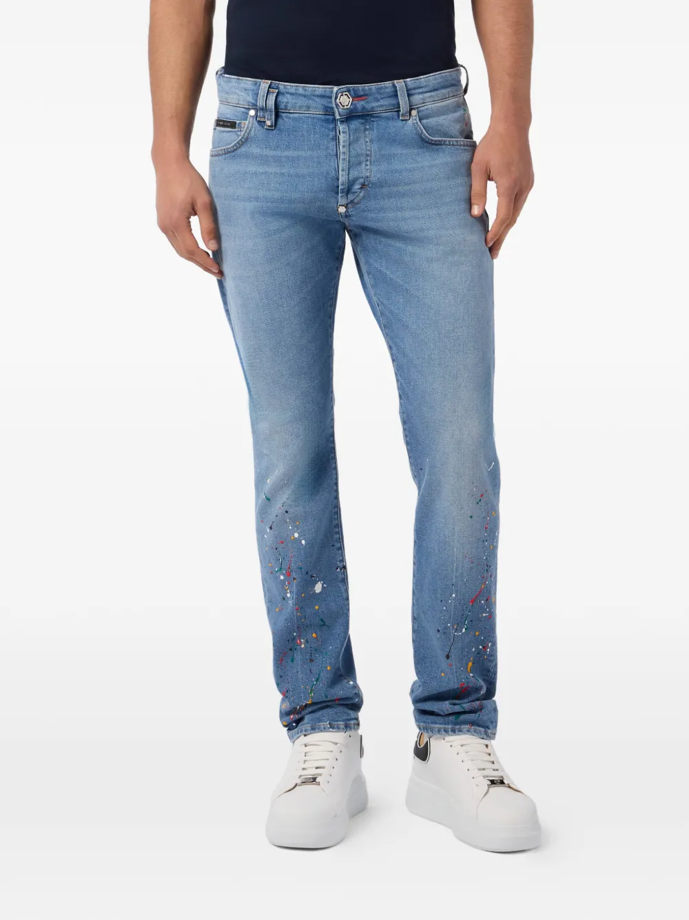 Philipp Plein Straight jeans met verfspatten Blauw