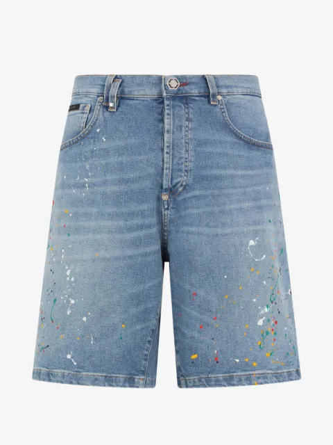 Philipp Plein paint-splatter-effect denim shorts