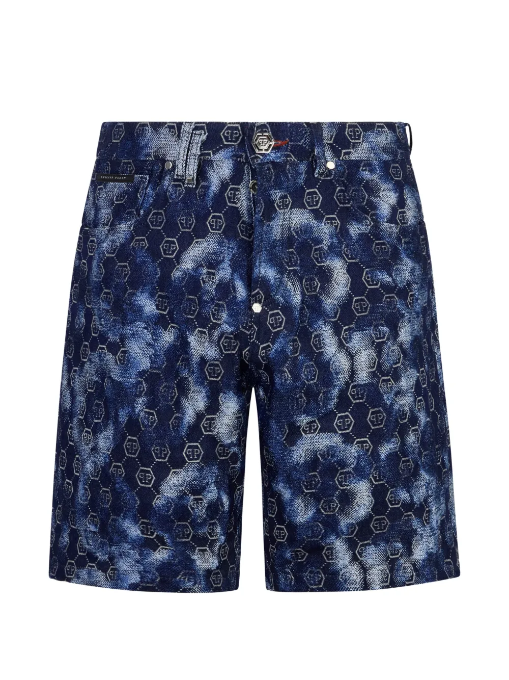 Philipp Plein monogram-pattern denim shorts - Blau