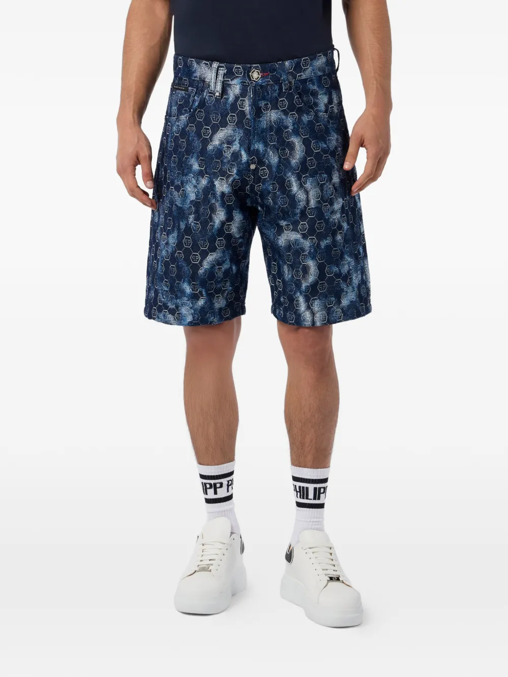  Philipp Plein Monogram-pattern Denim Shorts - Blue 