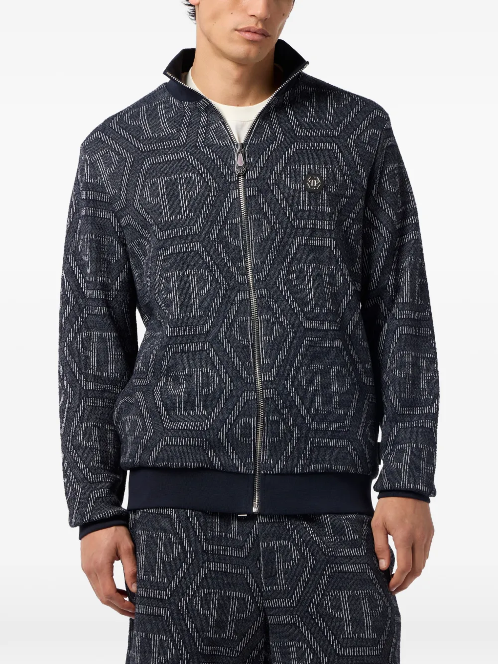  Philipp Plein Jacquard Monogram Jacket - Blue 