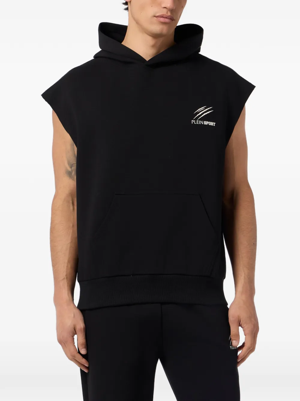 Plein Sport Mouwloze hoodie met logo Zwart