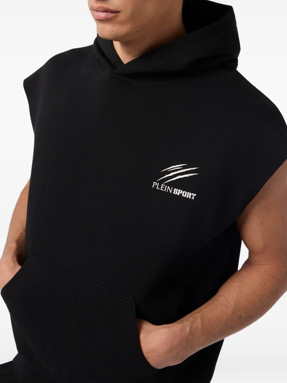 Plein Sport Mouwloze hoodie met logo Zwart
