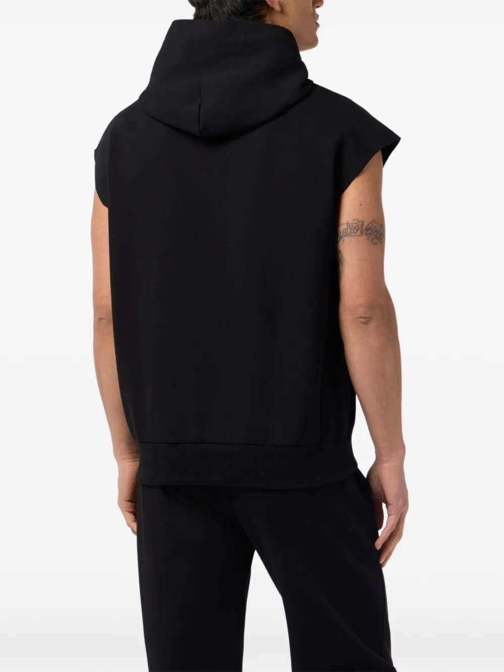 Plein Sport Mouwloze hoodie met logo Zwart