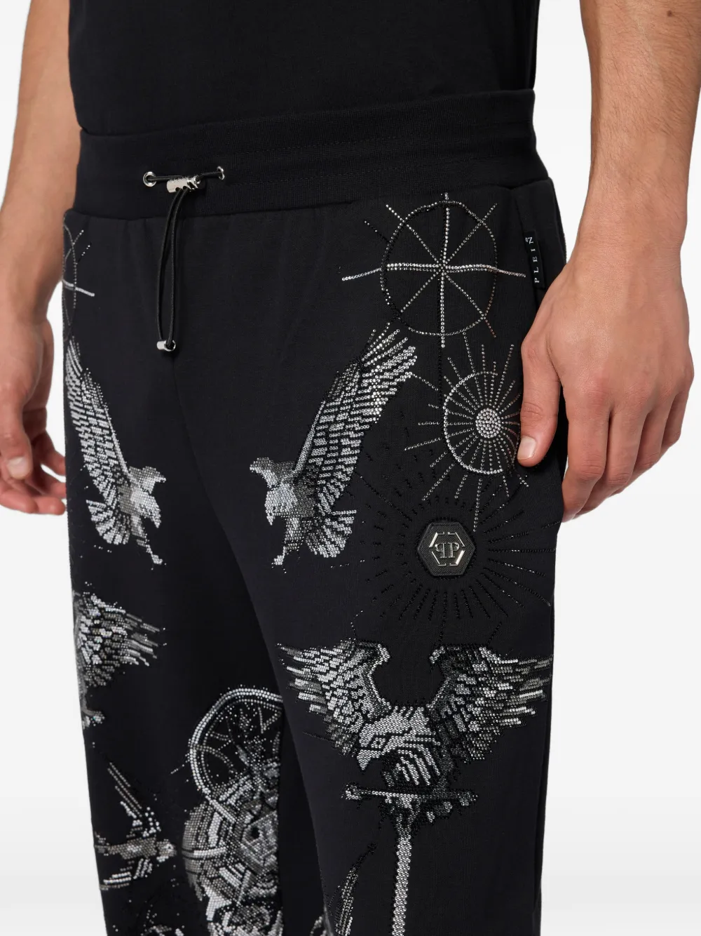 Philipp Plein Trainingsbroek met trekkoord en adelaarprint Zwart