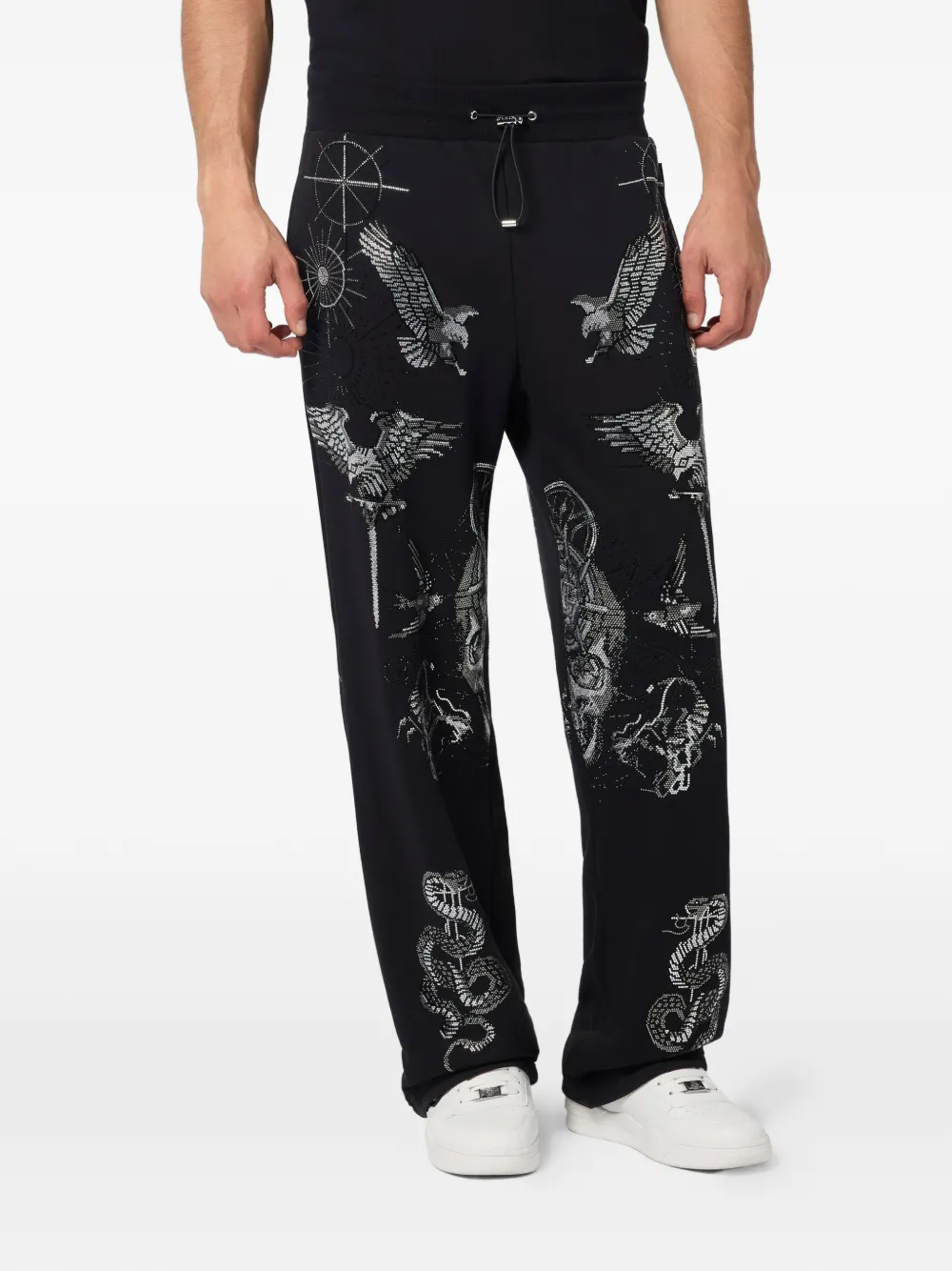 Philipp Plein Trainingsbroek met trekkoord en adelaarprint Zwart