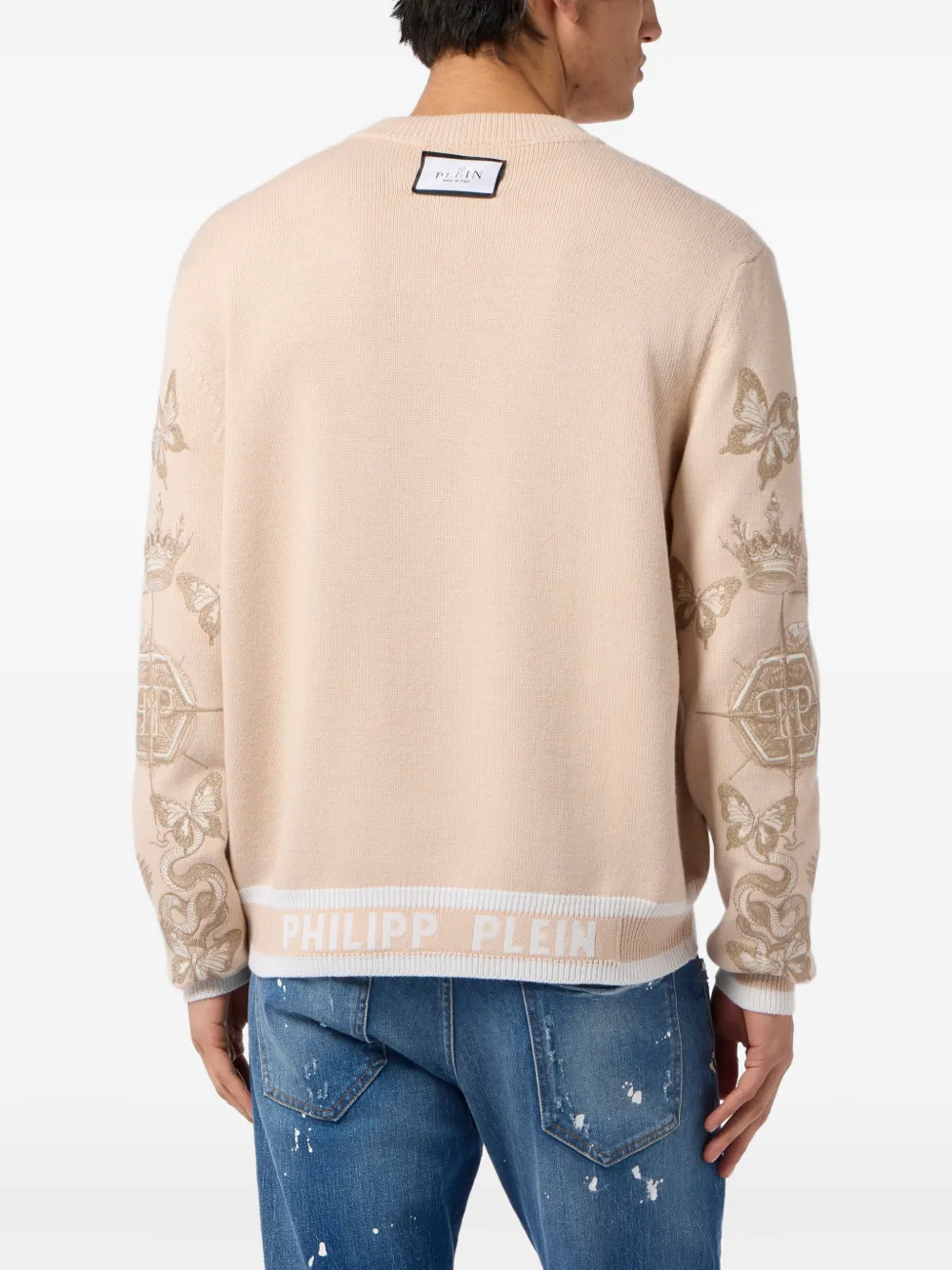 Philipp Plein Tattoo trui met ronde hals Beige