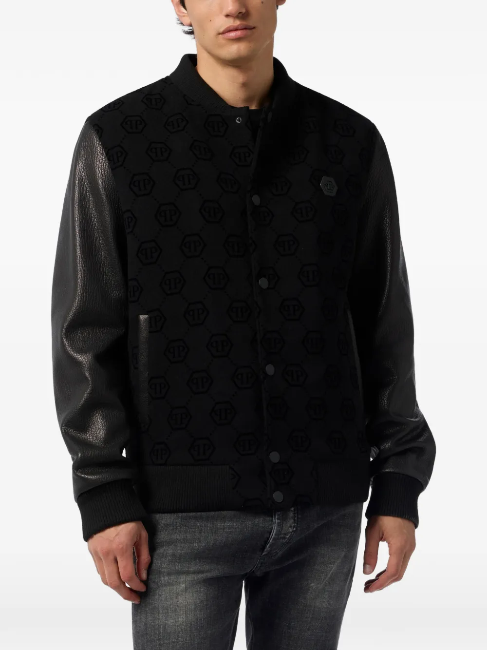  Philipp Plein Monogram Bomber Jacket - Black 