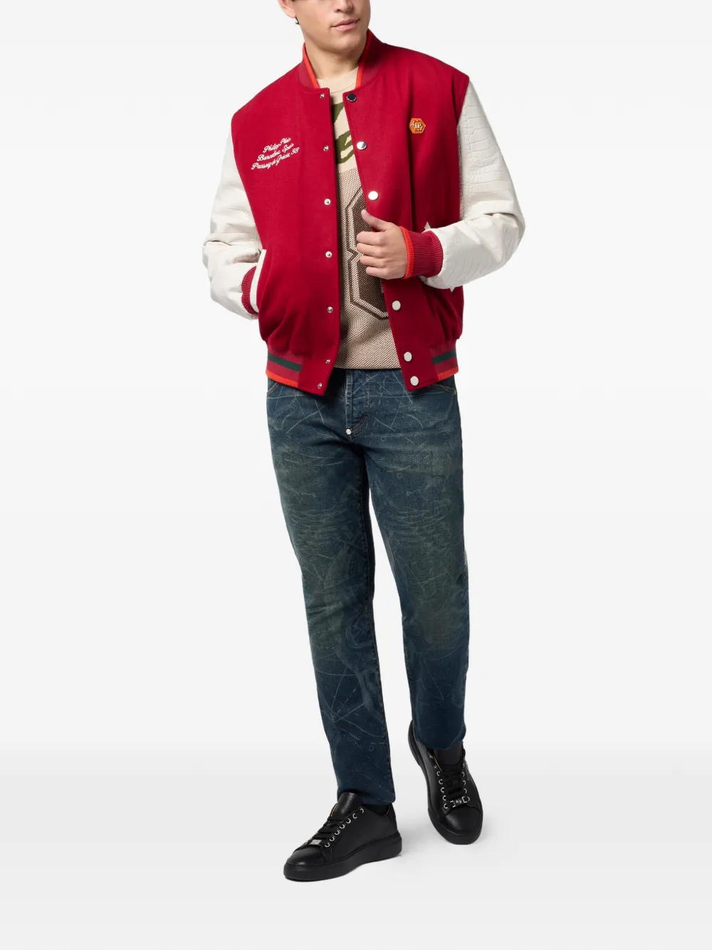 Philipp Plein Bomberjack met knoopsluiting Rood