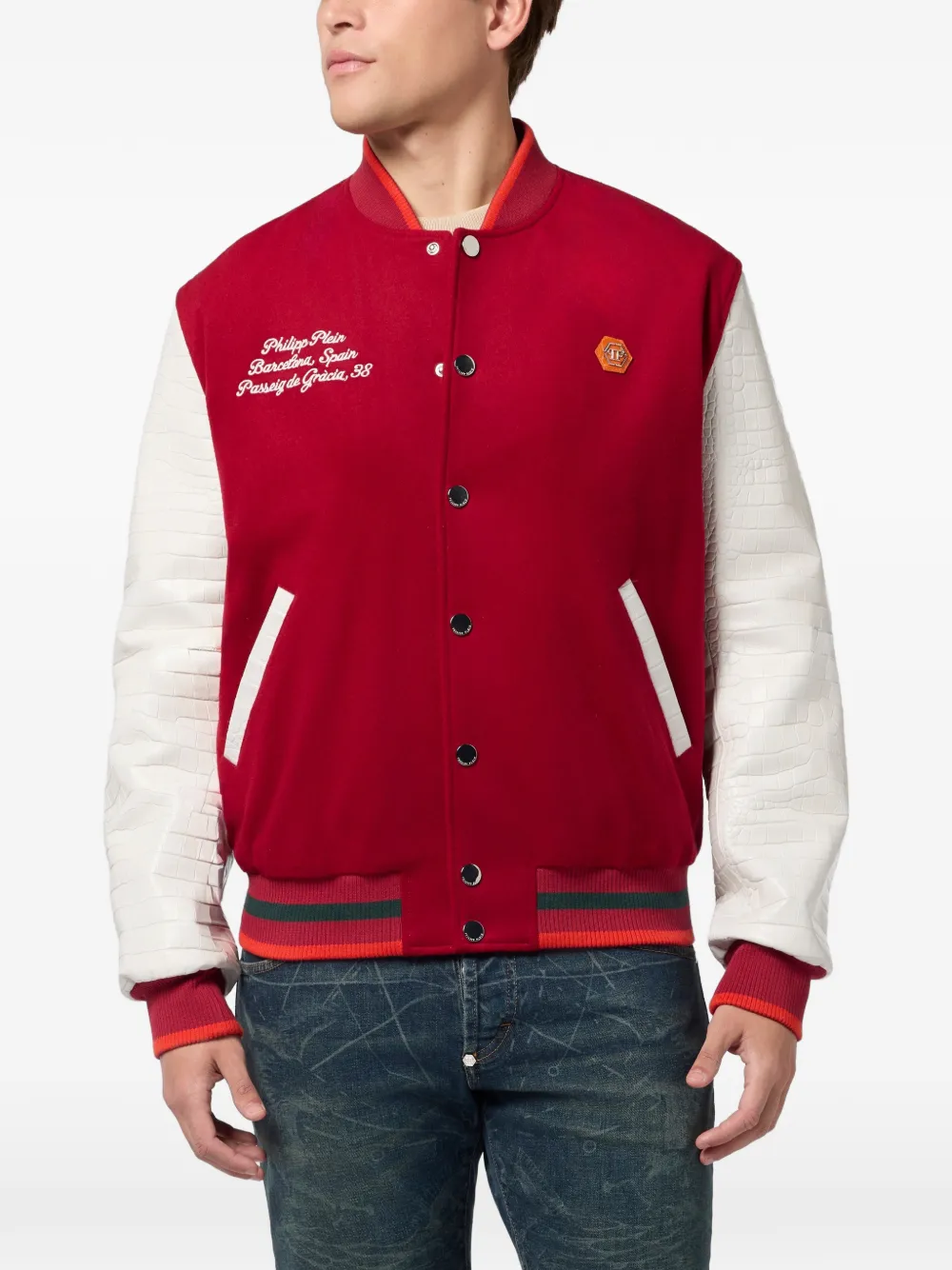 Philipp Plein Bomberjack met knoopsluiting Rood