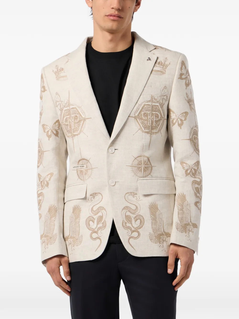  Philipp Plein Single-breasted Buttoned Blazer - Neutrals 