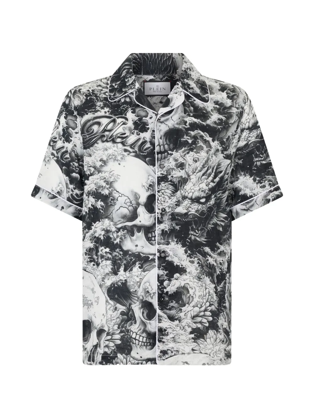 Philipp Plein skull dragon print bowling shirt - Schwarz