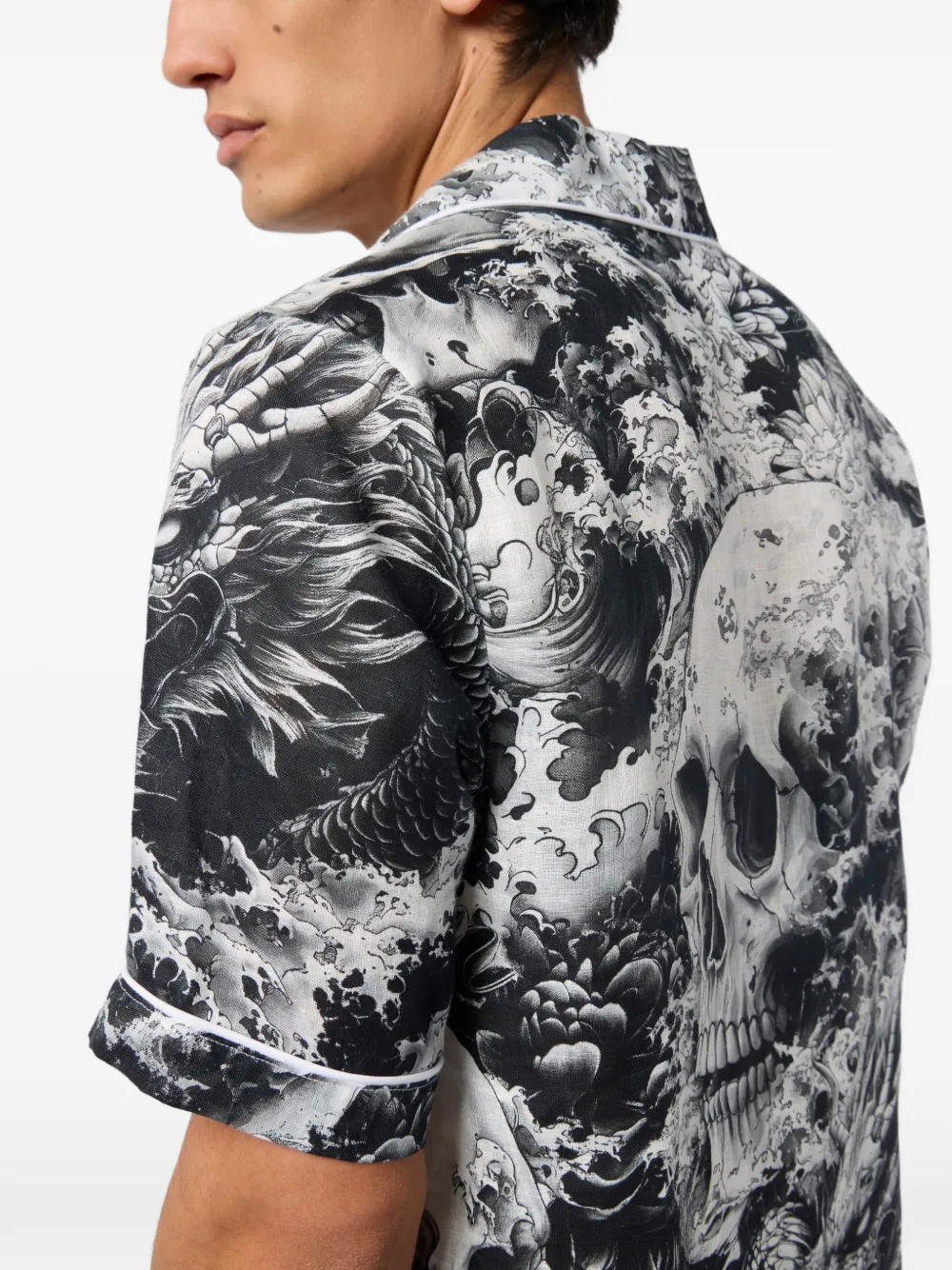 Philipp Plein Bowlingshirt met doodskopprint Zwart