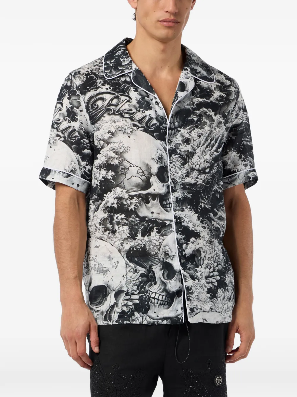 Philipp Plein Bowlingshirt met doodskopprint Zwart