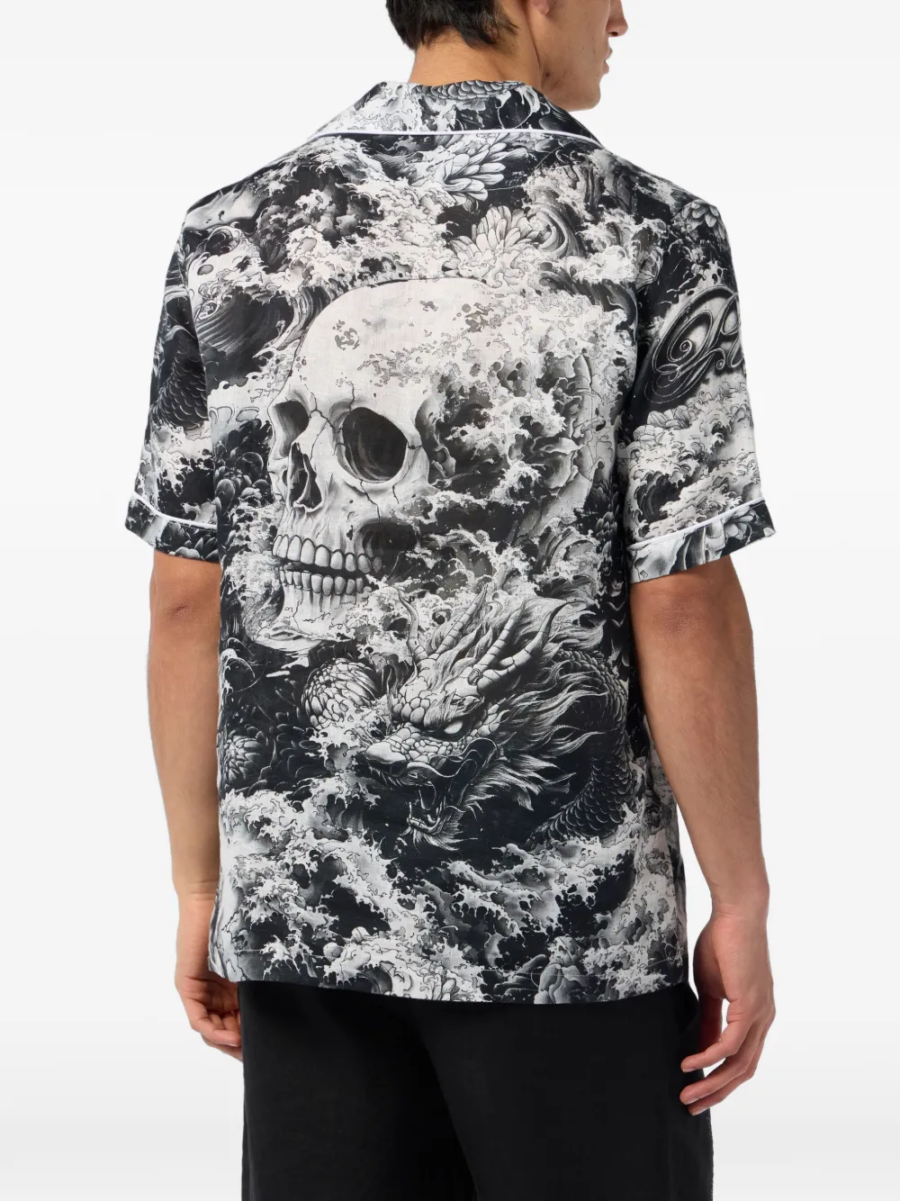 Philipp Plein Bowlingshirt met doodskopprint Zwart