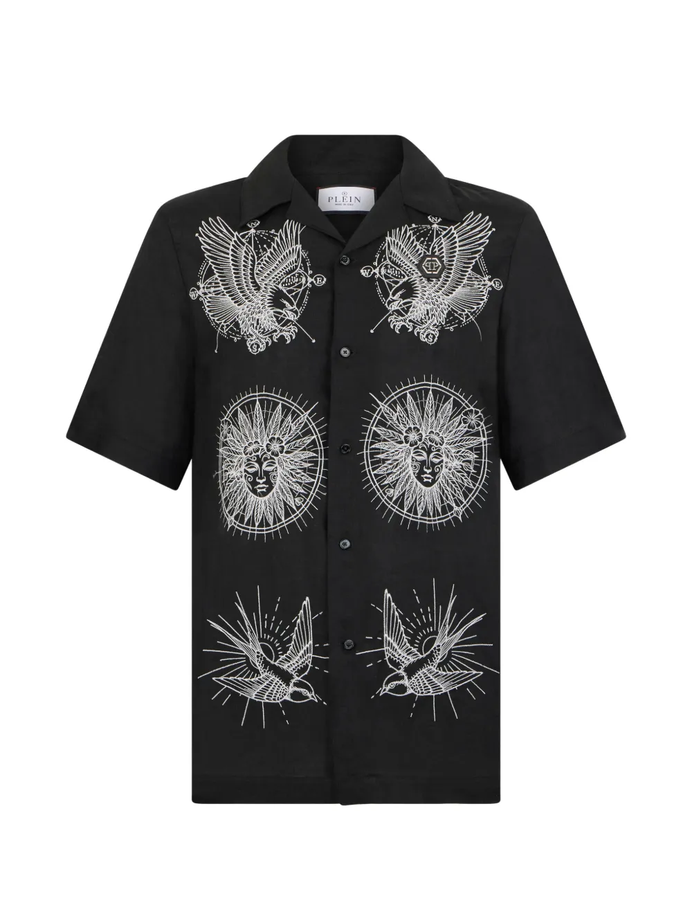 Philipp Plein tattoo embroidery bowling shirt - Schwarz