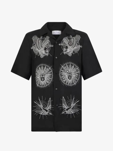 Philipp Plein tattoo embroidery bowling shirt