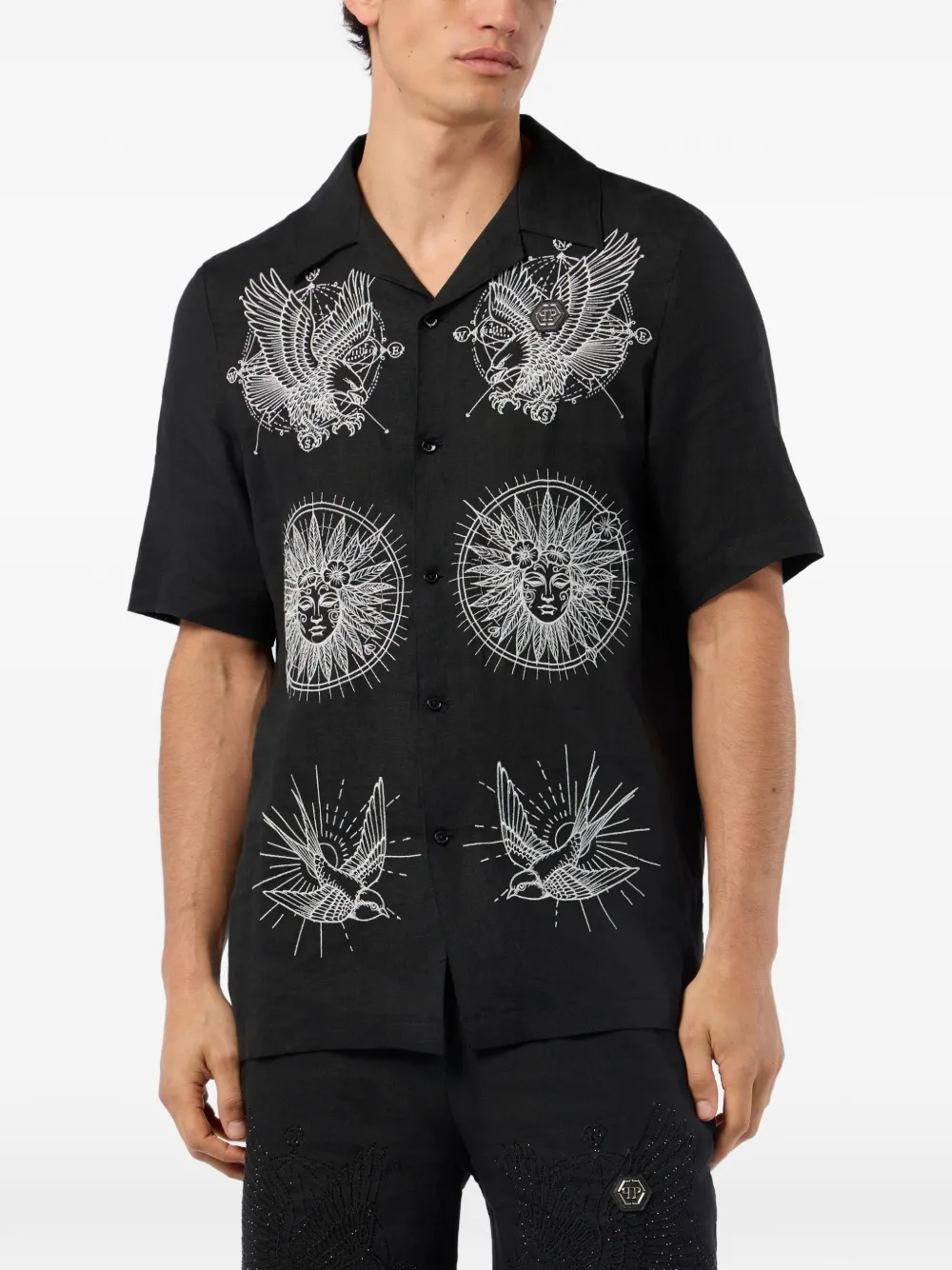 Philipp Plein Bowlingshirt met borduurwerk Zwart