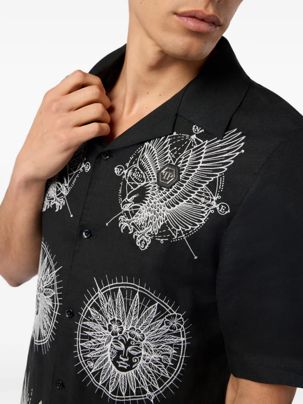 Philipp Plein Bowlingshirt met borduurwerk Zwart