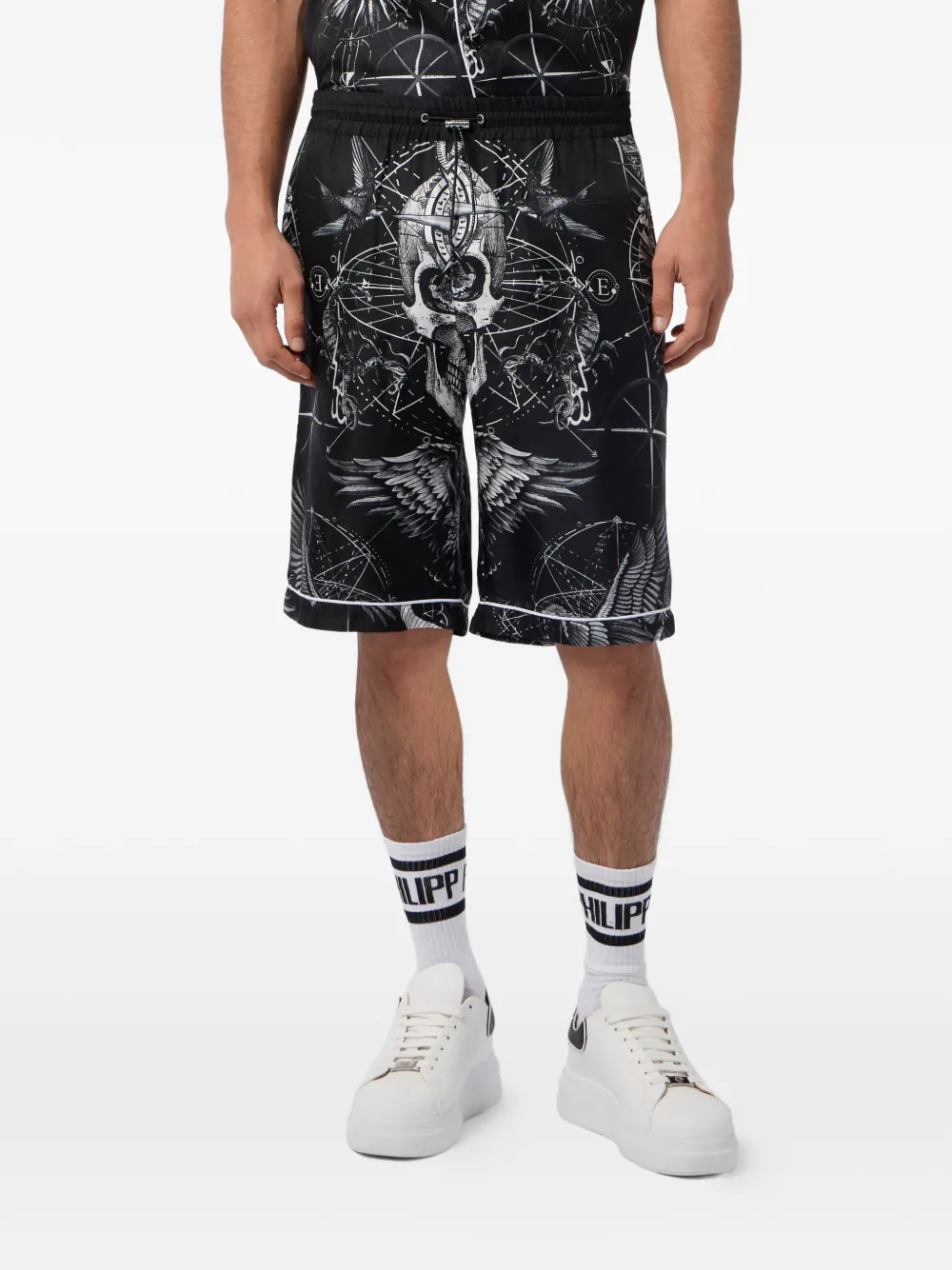Philipp Plein Zijden shorts met print Zwart