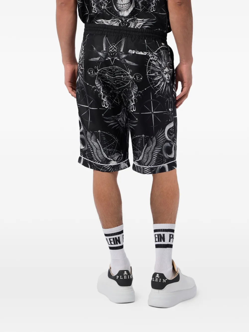 Philipp Plein Zijden shorts met print Zwart