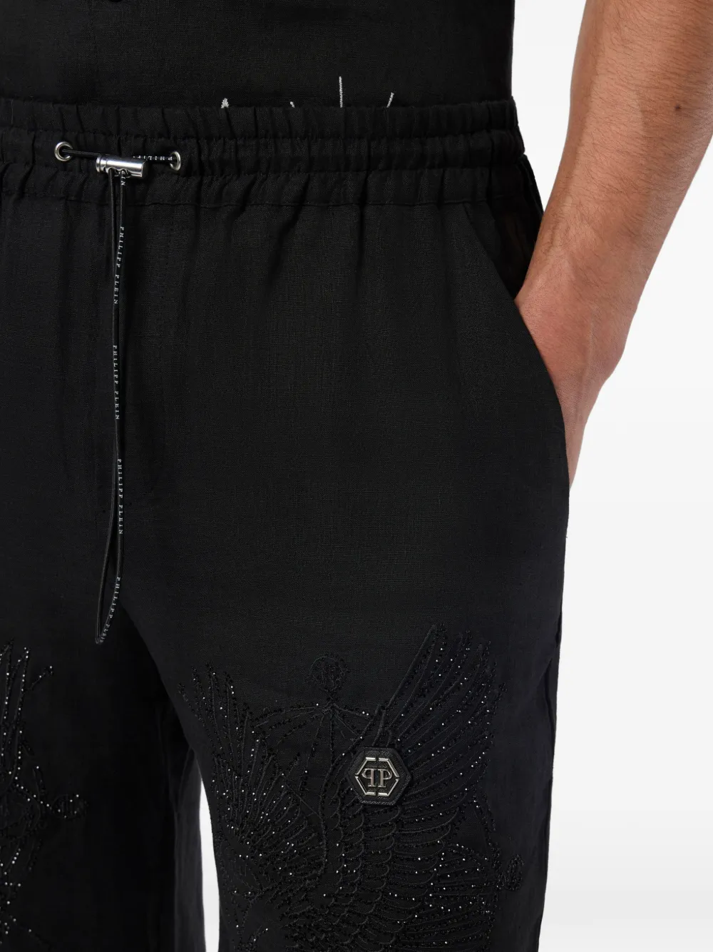 Philipp Plein Linnen bowlingshorts met borduurwerk Zwart