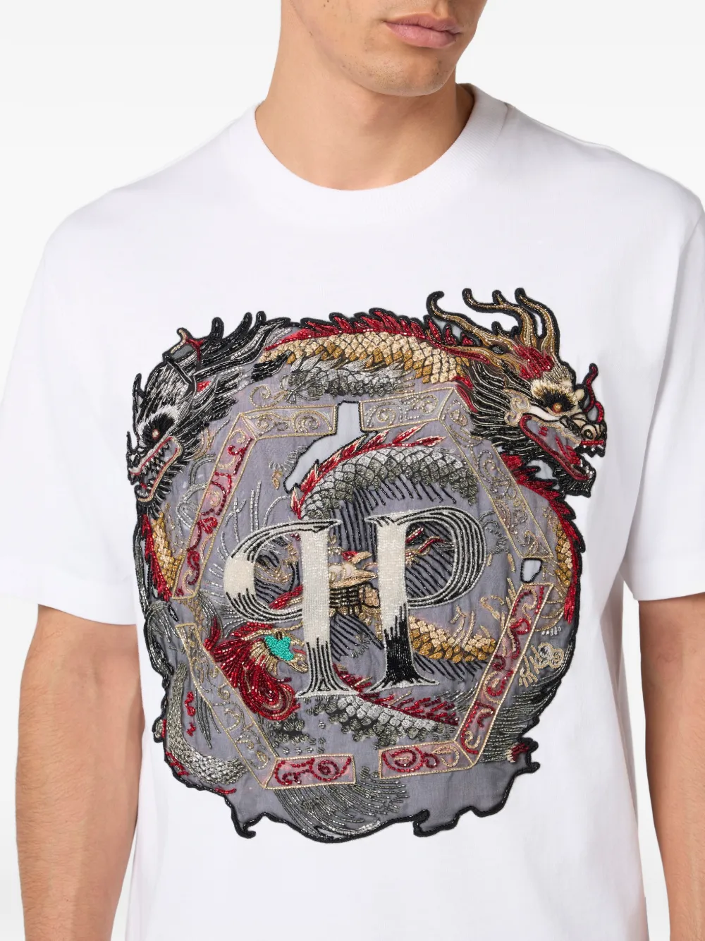 Philipp Plein T-shirt met ronde hals en drakenpatroon Wit