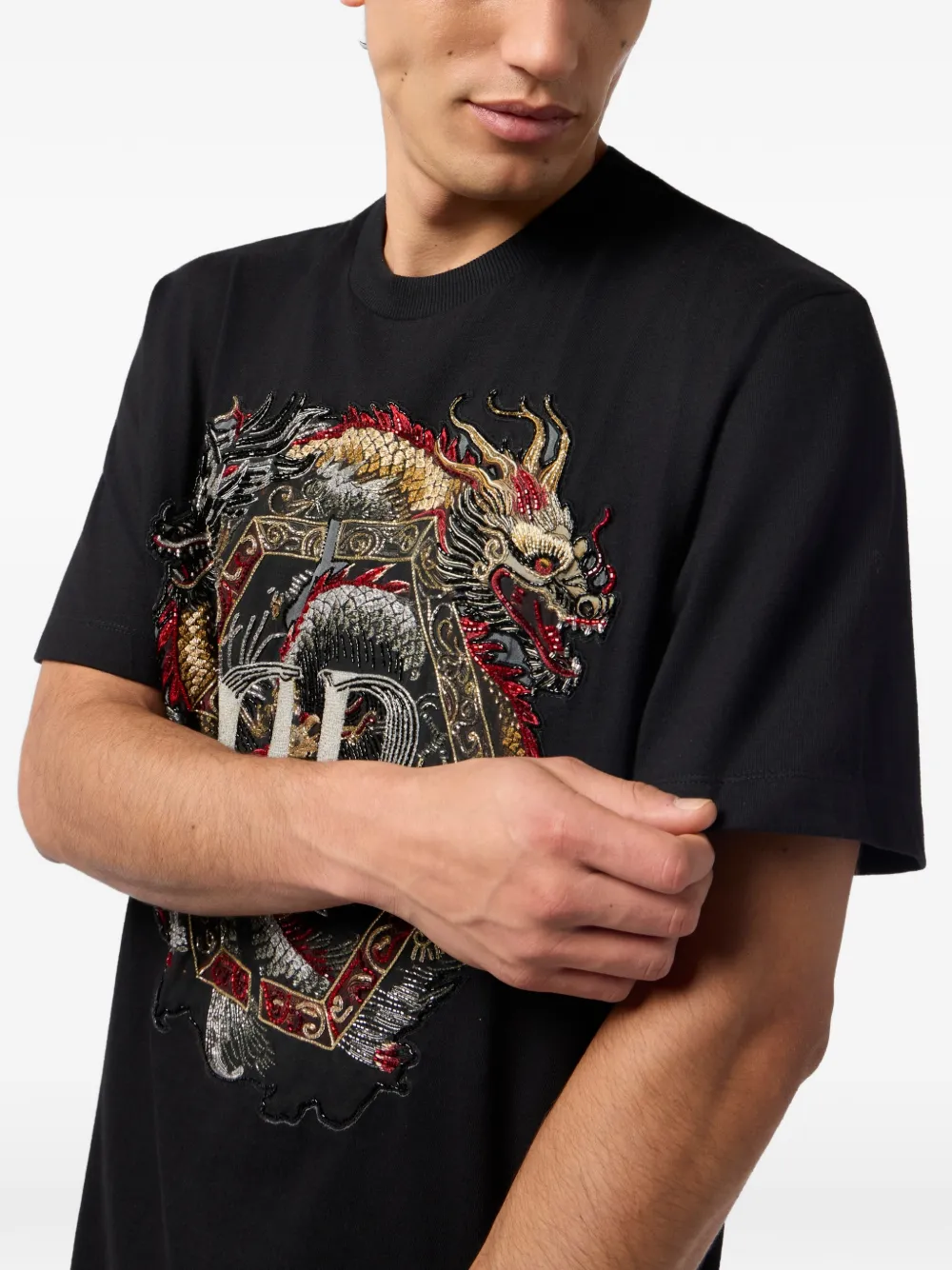 Philipp Plein T-shirt met ronde hals en drakenpatroon Zwart