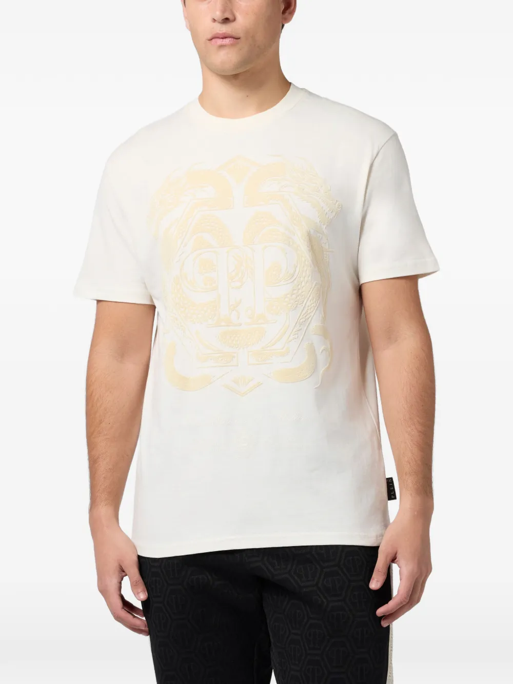 Philipp Plein Dragon T-shirt met ronde hals Beige