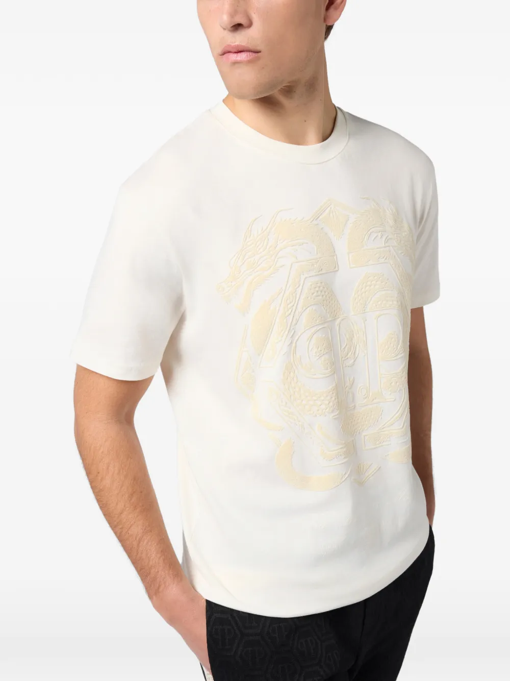 Philipp Plein Dragon T-shirt met ronde hals Beige