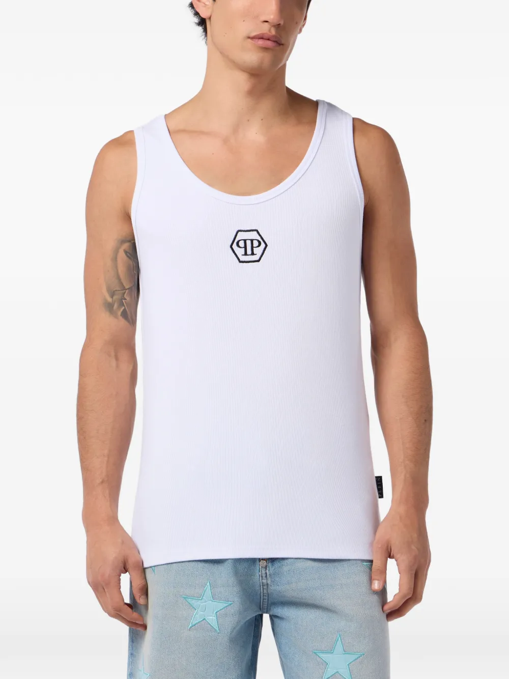 Philipp Plein Tanktop met geborduurd logo Wit
