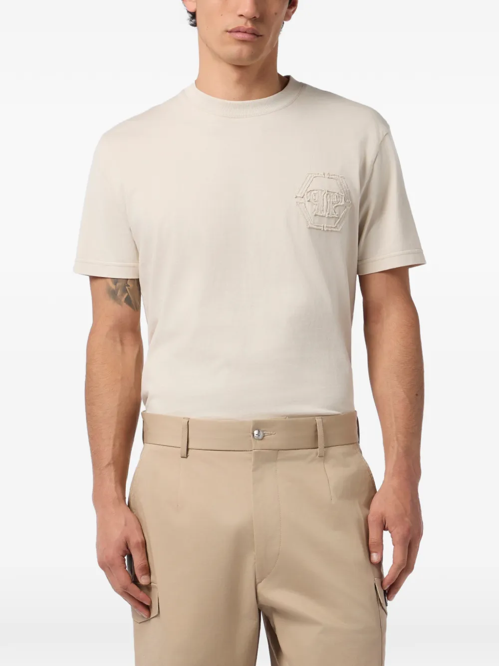  Philipp Plein Round-neck Monogram T-shirt - Neutrals 
