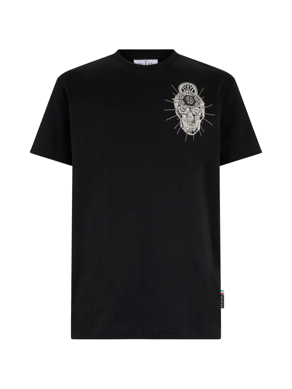 Philipp Plein Rundhals-T-Shirt mit Totenkopfstickerei - Schwarz