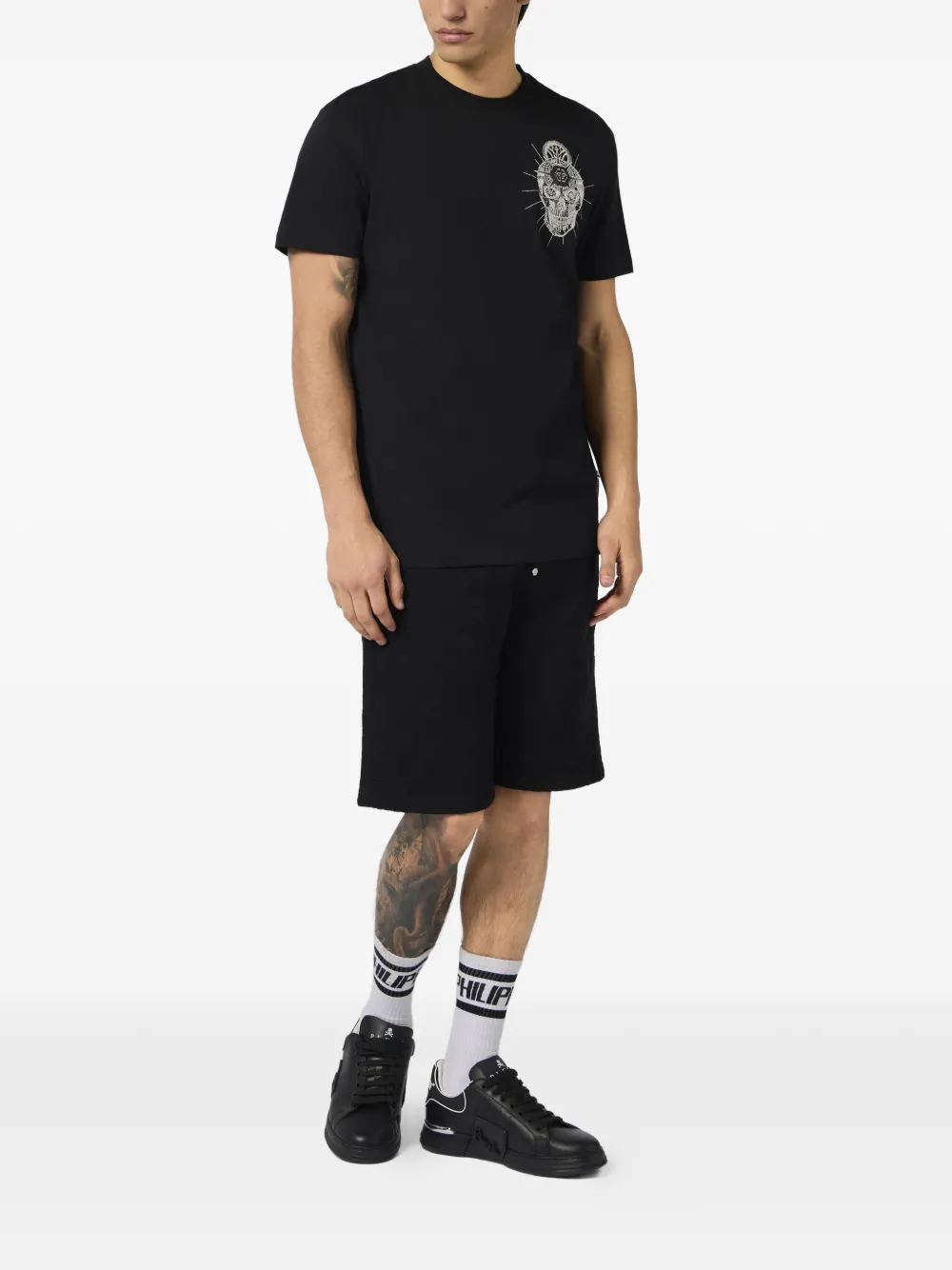Philipp Plein T-shirt met geborduurde doodskop en ronde hals Zwart