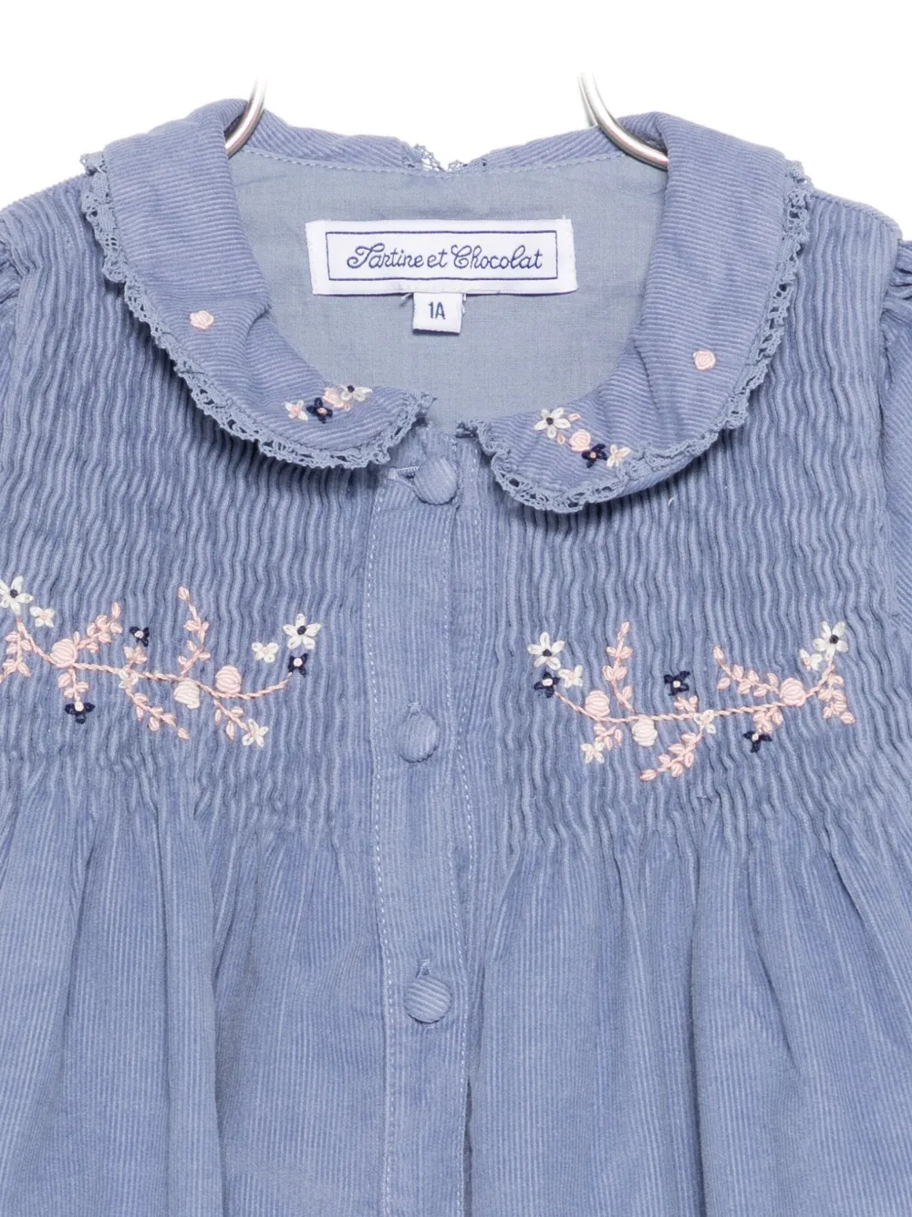 Tartine Et Chocolat Embroidered-floral Collared Dress In Blue