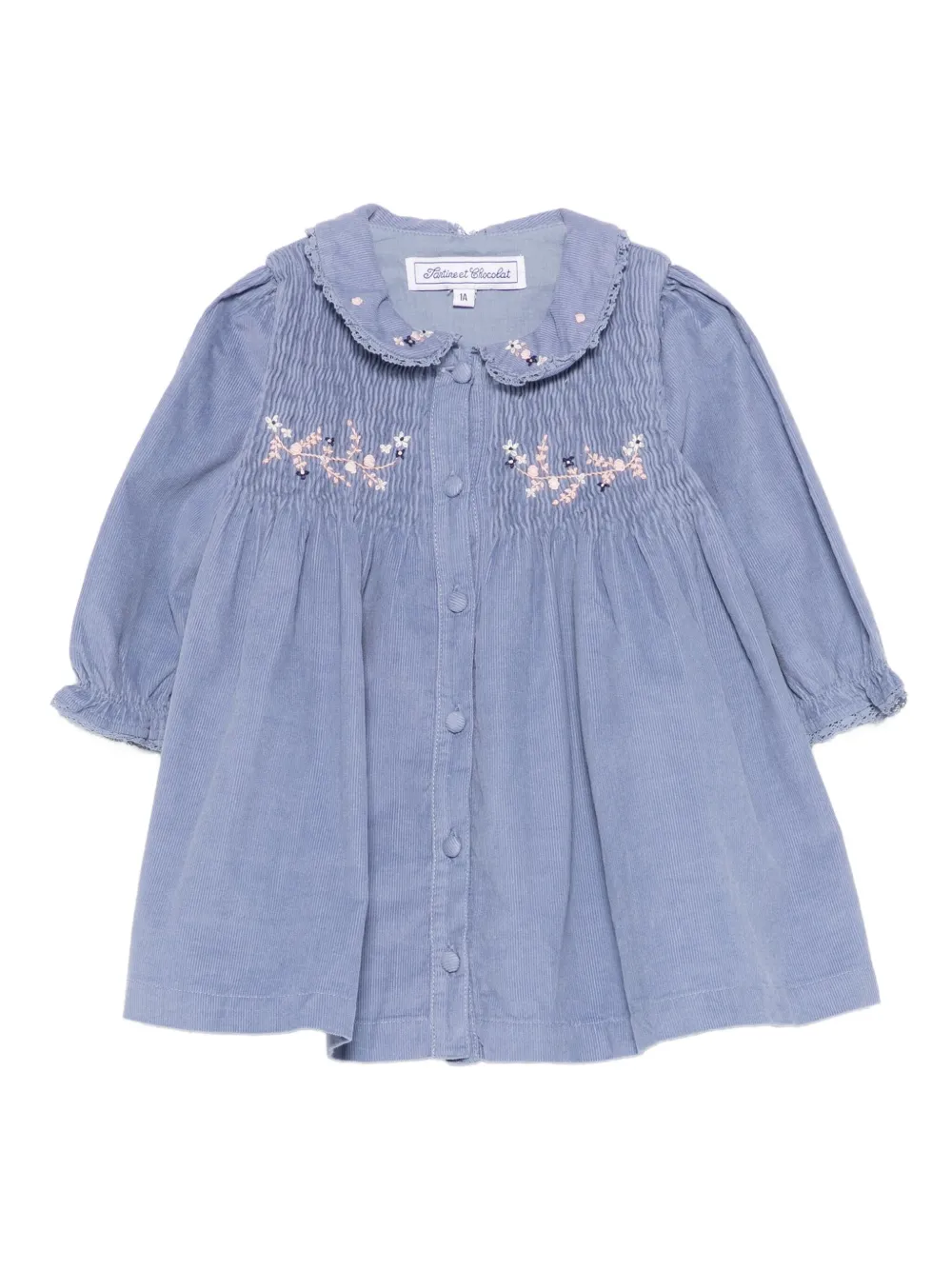 Tartine Et Chocolat embroidered-floral collared dress - Blue