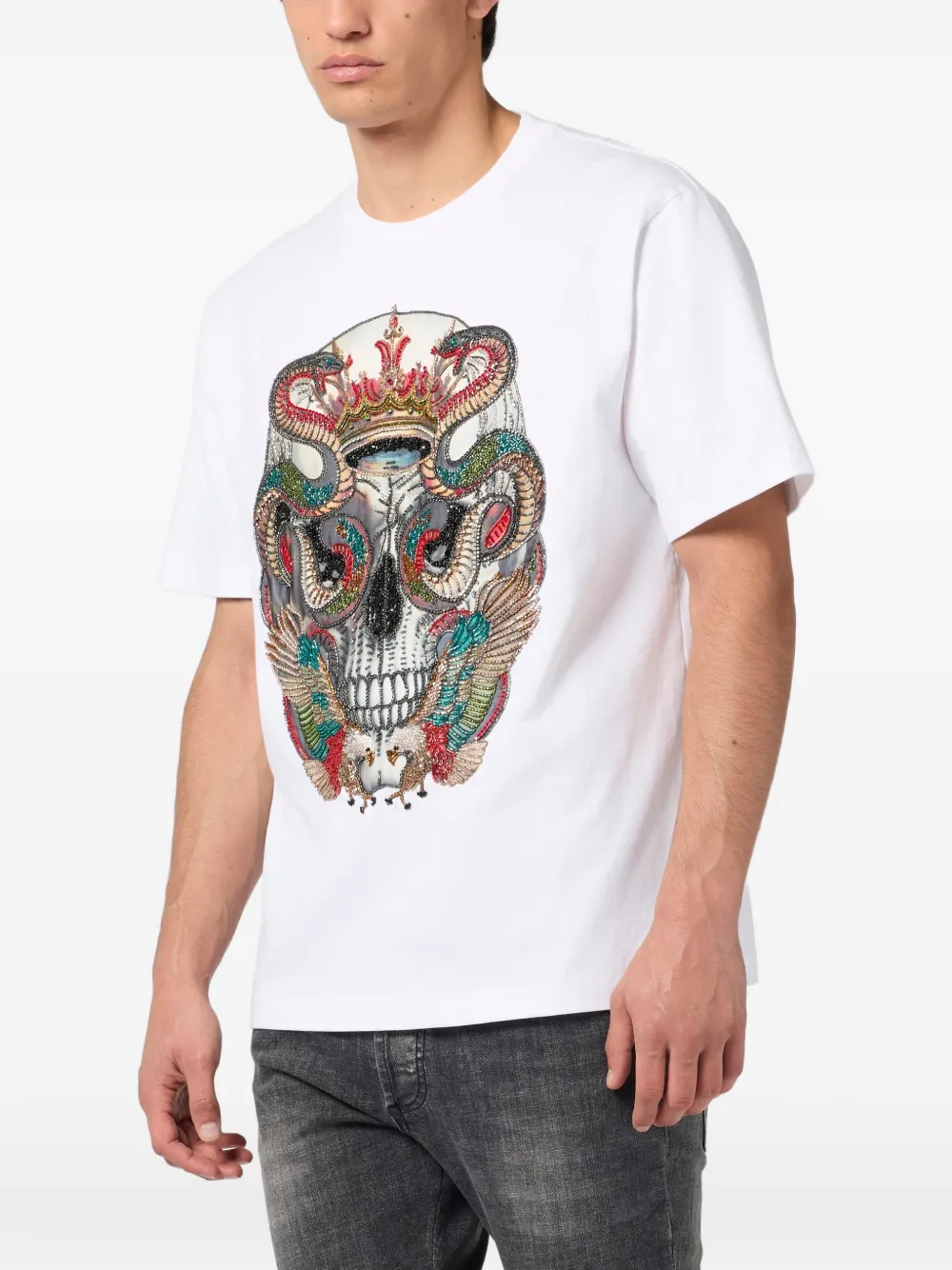 Philipp Plein T-shirt met ronde hals en doodskopprint Wit