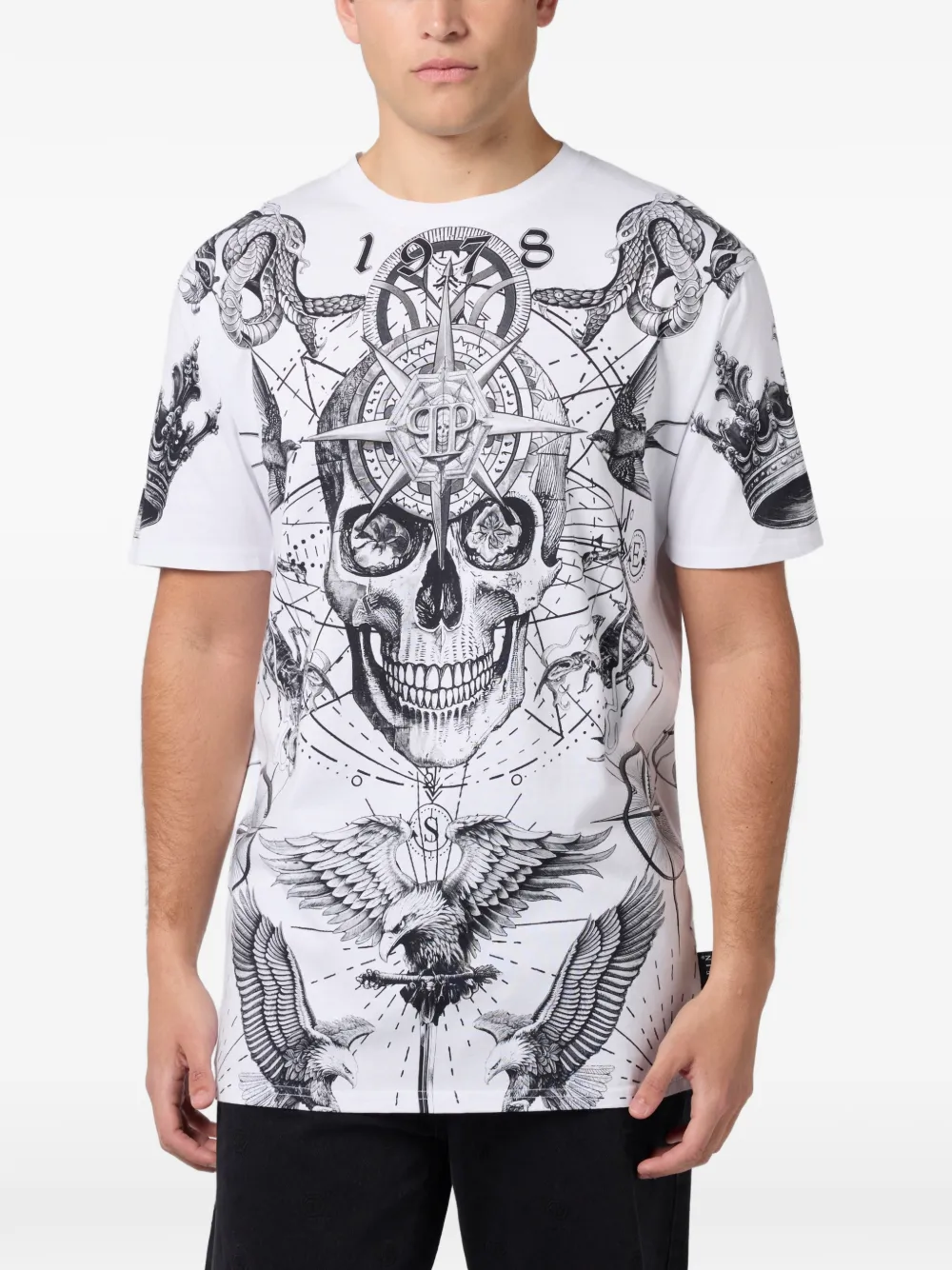 Philipp Plein T-shirt met ronde hals en doodskopprint Wit