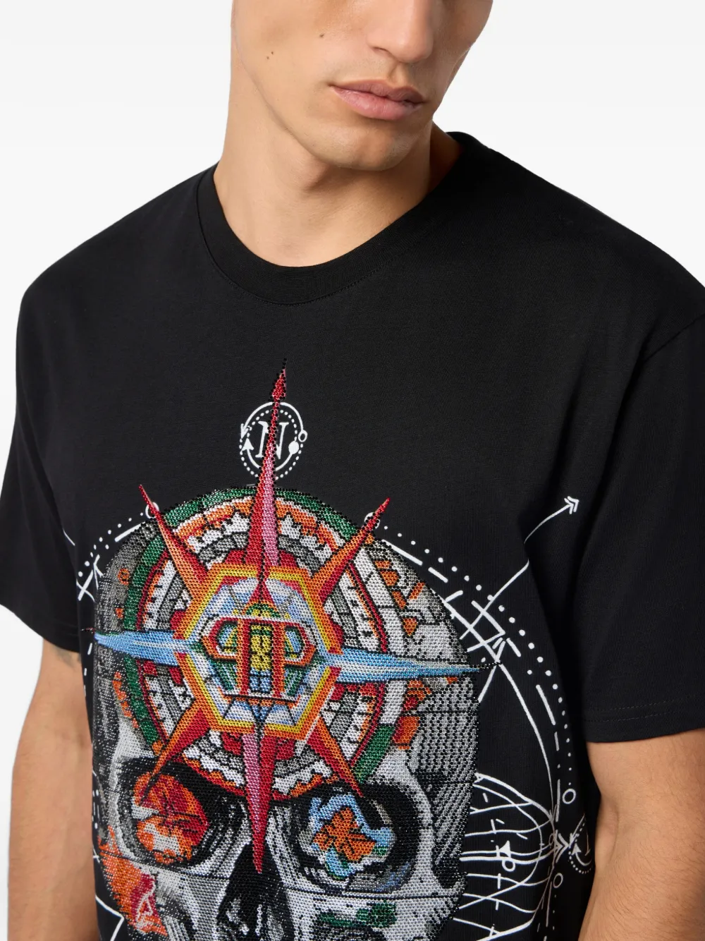 Philipp Plein Rose Skull Stones T-shirt Zwart