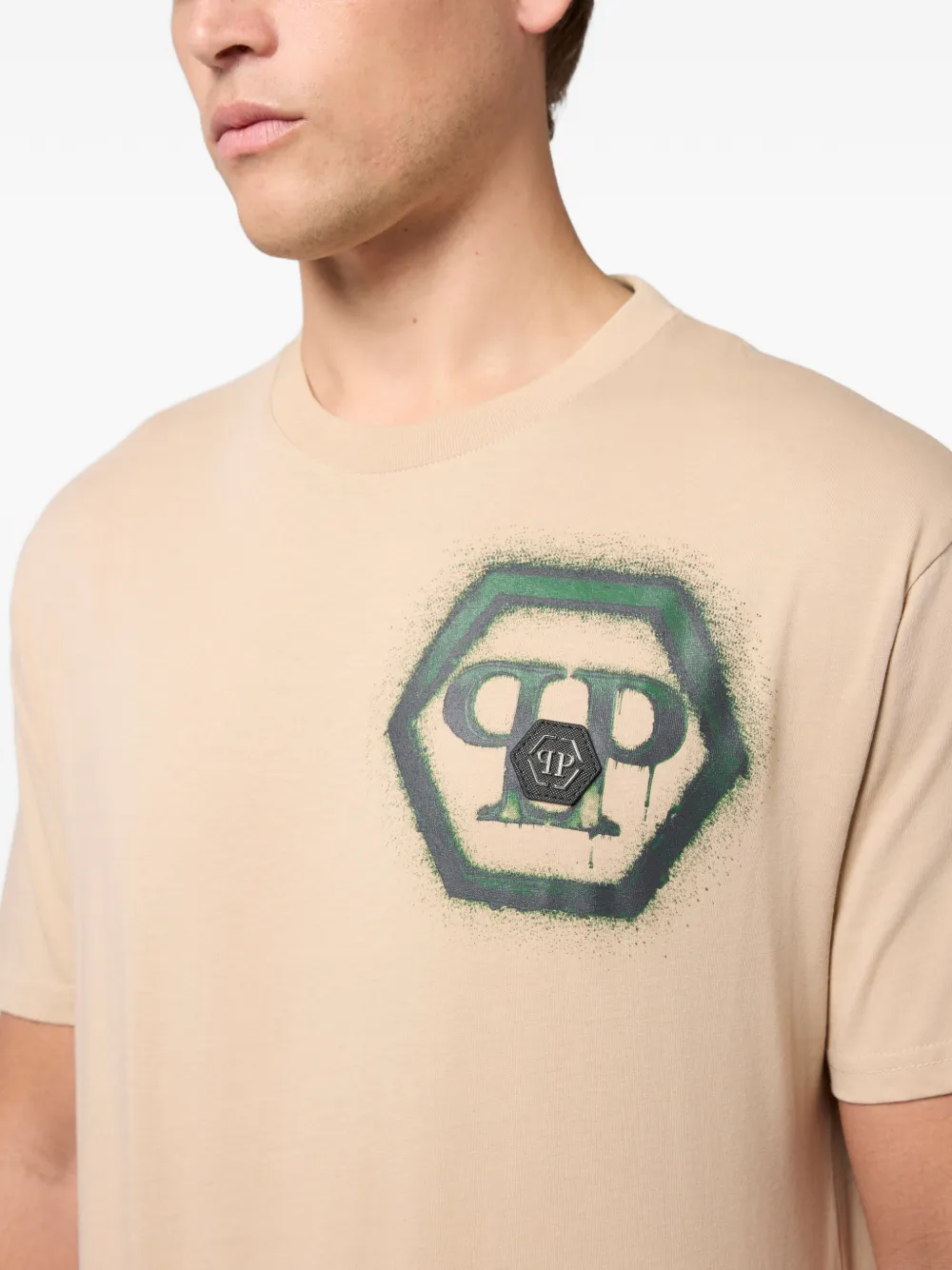 Philipp Plein Hexagon T-shirt met ronde hals Beige